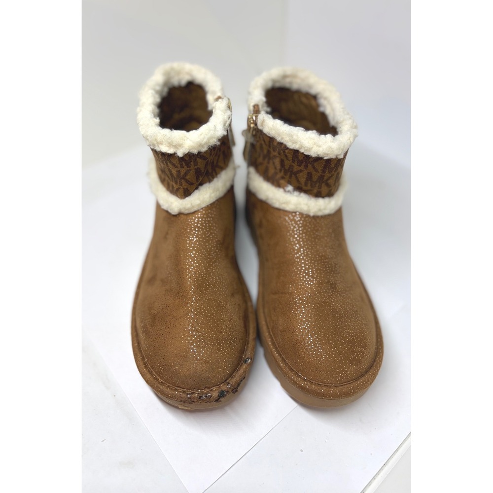 Michael Kors Laurinda 2 Boots Kids Size 2 Brown Good Glitter Faux Fur Zip